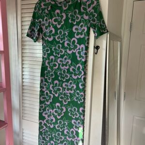 Nasty Gal Green Maxi Dress with Pink Floral Print